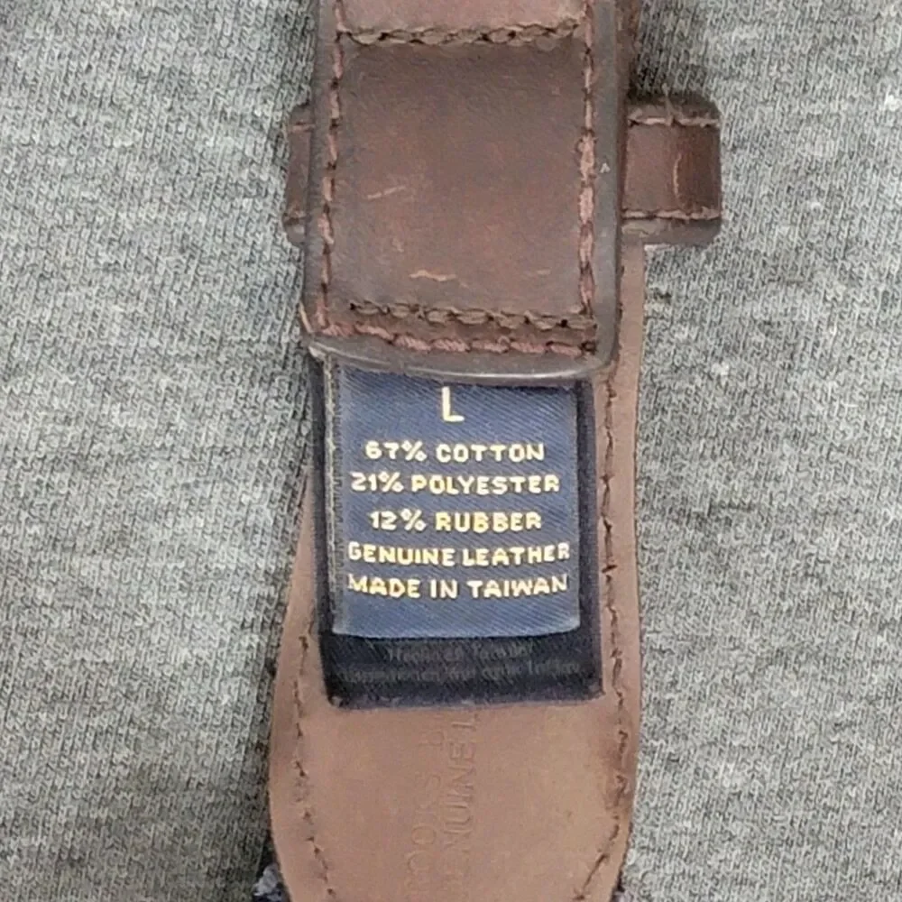 Brooks Brothers Belt Mens L Brown Leather Blue Preppy Woven Stretch Brass Buckle